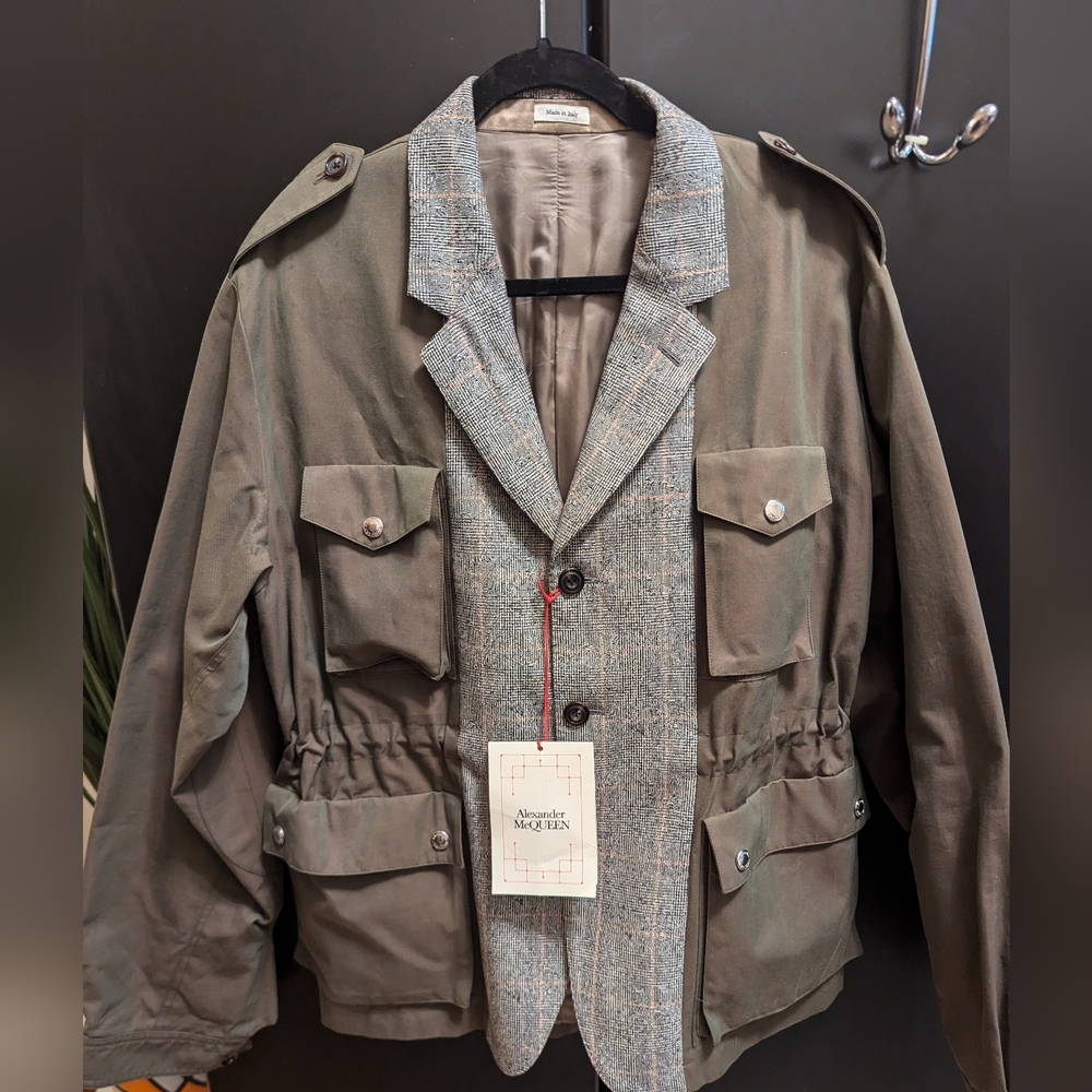 Alexander McQueen Men's Khaki Green Military Jacket Blazer Prince of Wales - MED